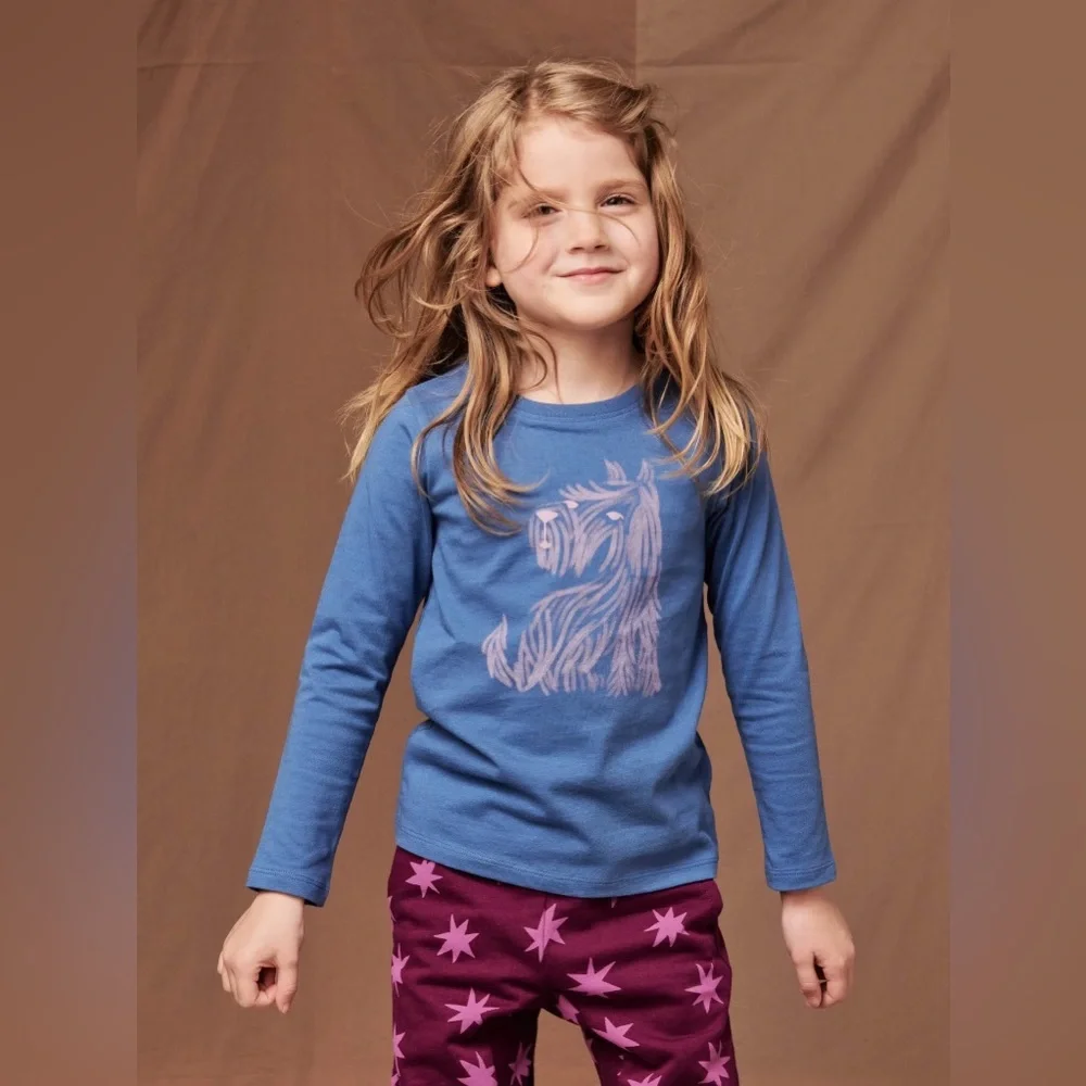 Tea Collection Kids Happy Hund Dog Long Sleeve Graphic Tee - Size 6 - Picture 2 of 10